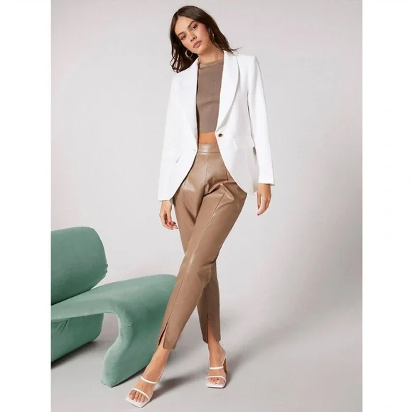 White Classic Blazer Jacket Shawl Collar Long Sleeve - Picture 5 of 8